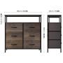 HOMECHO Fabric Dresser Chest with 6 Drawers, Wide Chest of Drawers with 2 Tier Wood Shelves, Sturdy Metal Frame, Tall Nightstand Functional Organizer Unit for Closets, Bedroom, Hallway, Dark Brown