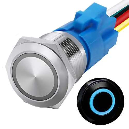 mxuteuk 19mm Momentary Push Button Switch 1 NO 1 NC SPDT ON/Off Silver Stainless Steel Shell with 12v Blue LED Ring with Wire Socket Plug Suitable for 3/4'' Mounting Hole M-19-O-T-BU mxuteuk 19mm Momentary Push Button Switch 1 NO 1 NC SPDT ON/Off Silver Stainless Steel Shell with 12v Blue LED Ring with Wire Socket Plug Suitable for 3/4'' Mounting Hole M-19-O-T-BU