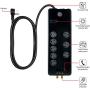 GE Pro Surge Protector, 8 Outlet Power Strip, 4ft Extension Cord, 3 Phone/Dsl/Modem Line Ports, 2 Cable/Coax Ports, 3 Extra Wide Adapter Spaced Outlets, Flat Plug, 2100 Joules, Black, 14095