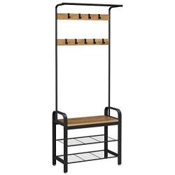 VASAGLE Coat Rack, Shoe Bench, Hall Tree with Storage Shelf for Entryway, Industrial Accent Furniture with Steel Frame, 3-in-1 Design, Easy Assembly, Honey Brown and Black UHSR040B05