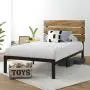 Allewie Twin Size Platform Bed Frame with Wood headboard and Metal Slats/Rustic Country Style Mattress Foundation/Box Spring Optional/Strong Metal Slats Support/Easy Assembly