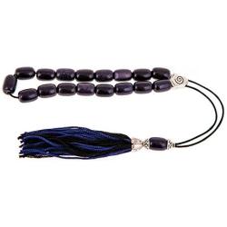 Blue Peridot or Chrysolite Gemstone (Long Beads), Handmade Greek Worry Beads or Komboloi with Alpaca Metal Parts on Pure Silk Cord & Tassel, Length 33cm (13)