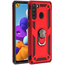 SWP for Samsung Galaxy A21 Case(US Version),Dual Layer Shock-Absorption Armor Cover,Full-Body Protective Case with Metal Ring Holder Kickstand for A21 (red)