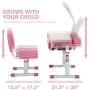 Diroan Kids Functional Desk and Chair Set, Height Adjustable Children School Study Desk with Tilt Desktop, Book Stand, LED Light, Metal Hook and Storage Drawer for Boys Girls (Pink)