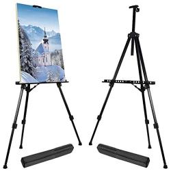 T-SIGN 66 Inches Reinforced Artist Easel Stand, Extra Thick Aluminum Metal Tripod Display Easel 21 to 66 Inches Adjustable Height with Portable Bag for Floor/Table-Top Drawing and Displaying, 2 Pack