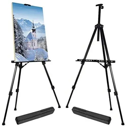 T-SIGN 66 Inches Reinforced Artist Easel Stand, Extra Thick Aluminum Metal Tripod Display Easel 21 to 66 Inches Adjustable Height with Portable Bag for Floor/Table-Top Drawing and Displaying, 2 Pack T-SIGN 66 Inches Reinforced Artist Easel Stand, Extra Thick Aluminum Metal Tripod Display Easel 21 to 66 Inches Adjustable Height with Portable Bag for Floor/Table-Top Drawing and Displaying, 2 Pack