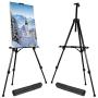 T-SIGN 66 Inches Reinforced Artist Easel Stand, Extra Thick Aluminum Metal Tripod Display Easel 21 to 66 Inches Adjustable Height with Portable Bag for Floor/Table-Top Drawing and Displaying, 2 Pack
