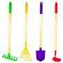 G & F Products JustForKids Kids Garden Tool Set Toy, Rake, Spade, Hoe and Leaf Rake, reduced size , made of sturdy steel heads and real wood handle, 4-Piece, Multicolored, 7 year old +, Model Number: 10018