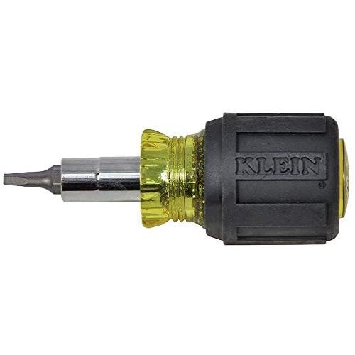 Klein Tools 32562 Multi-Bit Screwdriver / Nut Driver, 6-in-1 Stubby Tool with Square Recess, Slotted, Phillips Bits and Nut Drivers