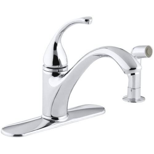 KOHLER K-10412-CP Forté(R) 4-Hole Sink 9-1/16'' spout, Matching Finish sidespray Kitchen Faucet, Polished Chrome