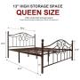 Vintage Sturdy Metal Bed Frame Queen Size with Vintage Headboard and Footboard Platform Base Bed Frame No Box Spring Needed Steel Bed，Antique Brown，Queen.