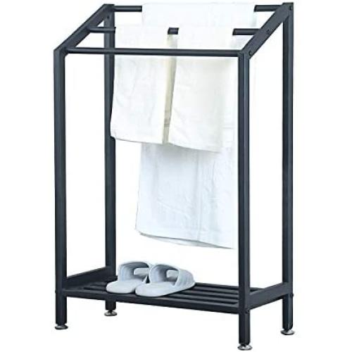 MBQQ Industrial Indoor/Outdoor Free Standing Towel Rack for Bathroom,3 Tier Metal Towel Bar Stand with Shelf,Blcak