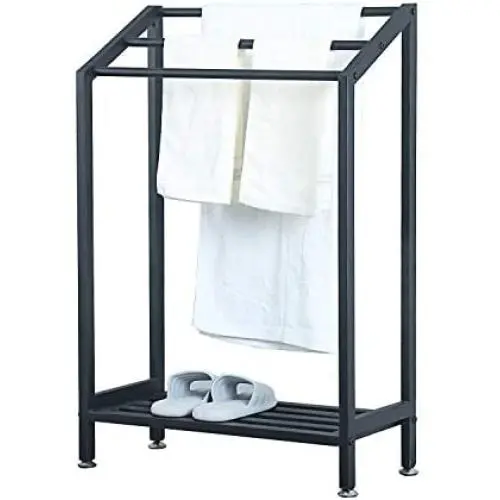 MBQQ Industrial Indoor/Outdoor Free Standing Towel Rack for Bathroom,3 Tier Metal Towel Bar Stand with Shelf,Blcak MBQQ Industrial Indoor/Outdoor Free Standing Towel Rack for Bathroom,3 Tier Metal Towel Bar Stand with Shelf,Blcak
