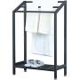 MBQQ Industrial Indoor/Outdoor Free Standing Towel Rack for Bathroom,3 Tier Metal Towel Bar Stand with Shelf,Blcak