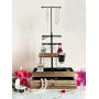 Jewelry Organizer Stand Display Tree - Earring Stand Necklace Holder - Metal Wood Jewelry Tower for Rings Bracelets Watches - Countertop 3 Tier Jewelry Stand with Black Velvet Storage Drawer