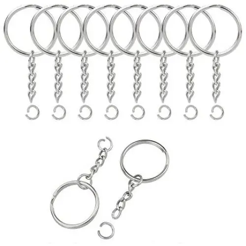 GBSTORE 50 Pcs Metal Split Key Ring with Chain Silver Color Key Ring Keychain Ring Parts Open Jump Ring and Connector for DIY