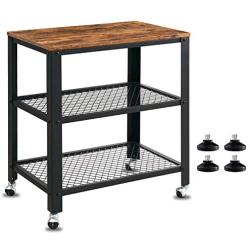 VINEXT 3-Tier Kitchen Serving Cart, Industrial Rolling Cart on Wheels, Simple and Convenient Storage Rack for Living Room, Vintage Style Wooden Board, Stable Metal Frame