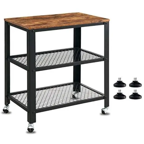 VINEXT 3-Tier Kitchen Serving Cart, Industrial Rolling Cart on Wheels, Simple and Convenient Storage Rack for Living Room, Vintage Style Wooden Board, Stable Metal Frame VINEXT 3-Tier Kitchen Serving Cart, Industrial Rolling Cart on Wheels, Simple and Convenient Storage Rack for Living Room, Vintage Style Wooden Board, Stable Metal Frame