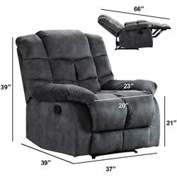 ANJ Home Single Recliner Chairs for Living Room Overstuffed Breathable Fabric Reclining Chair Manual Sofas (Gray)