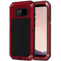 Seacosmo Shockproof Case for Galaxy S8, Full Body Protective Military Rugged Heavy Duty Aluminum Dual Layer Bumper Case Cover, Red