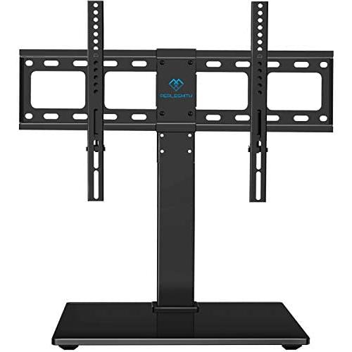 PERLESMITH Universal Swivel TV Stand / Base - Table Top TV Stand for 37-65 inch LCD LED TVs - Height Adjustable TV Mount Stand with Tempered Glass Base, VESA 600x400mm, Holds up to 88lbs