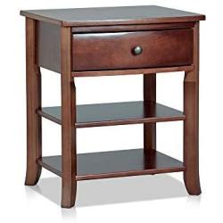 MUSEHOMEINC Classic Wood 3-Tier Nightstand with Storage Shelf and Drawer for Bedroom or Living Room/Round Metal Knobs/Heritage Collection Furniture/End Table/Side Table, Espresso Finish