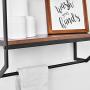 Bathroom Shelves Rustic Wall Shelf with Metal Wall Mounted Wood Shelving,Floating Shelves Towel Rack Storage Shelf Rack(2-Tier) (Black Bracket & Brown Shelves)