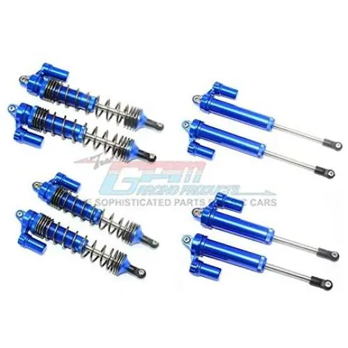 GPM for Traxxas Unlimited Desert Racer 4X4 (#85076-4) Upgrade Parts Aluminum Front+Rear L-Shape Piggy Back Damper - 8Pc Set Blue