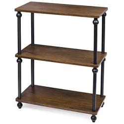 SRIWATANA 3-Shelf Shelving Storage Unit, Metal Storage Shelves Rack, Vintage Bookshelf for Living Room, Bedroom, Kitchen, Dark Walnut