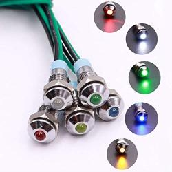 mxuteuk 5 Pcs 110V-220V 6mm 1/4'' LED Metal Indicator Light Raised Head Waterproof Signal Lamp Red Yellow Blue Green White with Wire for Car Truck Boat M6-110T