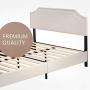 mecor Full Upholstered Linen Platform Bed with Curved Shape Headboard and Footboard, Metal Frame with Strong Wood Slat Support, Headboard Height Adjustable, No Box Spring Needed, Beige, Full Size