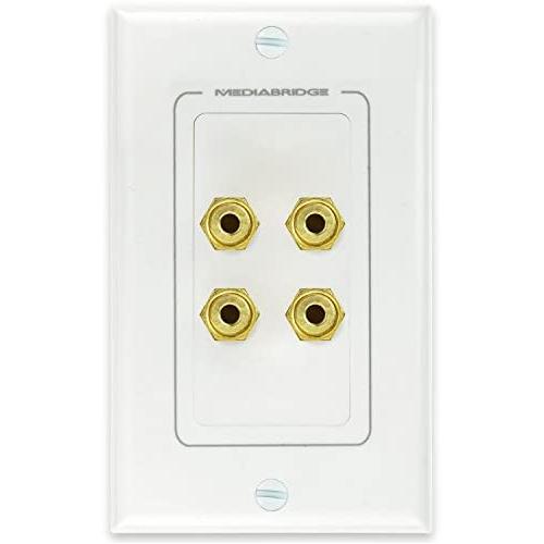 Mediabridge Speaker Wall Plate w/Binding Posts (2 Pair) - Limited TIME Offer: Free Low Voltage Metal Mounting Bracket (1-Gang) Binding Post 2-Piece Inset Wall Plate for 2 Speakers (Part# WP1-BPX2)