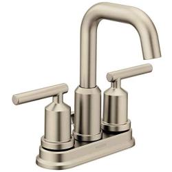 Moen 6150BN Gibson Two Handle Centerset High Arc Modern Bathroom Faucet with Drain Assembly, Brushed Nickel