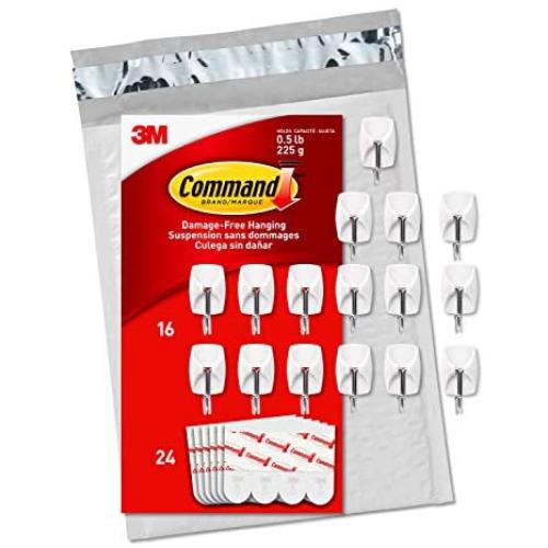 Command Small Wire Hooks, 16 Hooks, 24 Strips, Organize Damage-Free