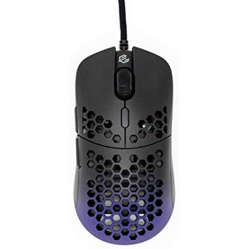 Gwolves Hati HTM Ultra Lightweight Honeycomb Design Wired Gaming Mouse 3360 Sensor - PTFE Skates - 6 Buttons - Only 61G (Black/Purple)