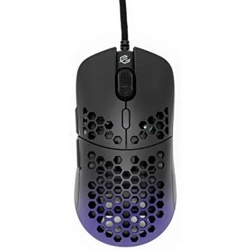 Gwolves Hati HTM Ultra Lightweight Honeycomb Design Wired Gaming Mouse 3360 Sensor - PTFE Skates - 6 Buttons - Only 61G (Black/Purple)