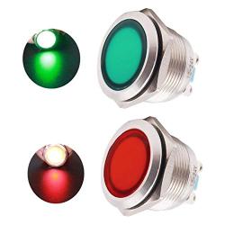 mxuteuk 2 Pcs 12V-24V 22mm LED Metal Indicator Light Waterproof Signal Lamp Red Green with Wire for Car Truck Boat M22-12P