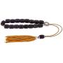 Black Lava Stone (Long Beads), Handmade Greek Worry Beads or Komboloi with Alpaca Metal Parts on Pure Silk Cord & Tassel, Length 35cm (13.8)
