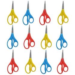 Westcott 5'' Kids Pointed Scissors, 12-Pack, Red, Blue, Yellow