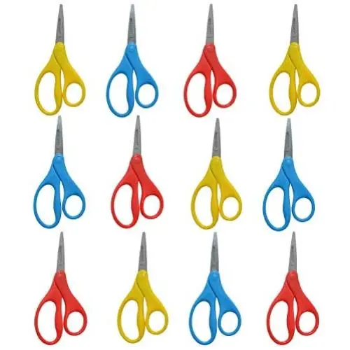 Westcott 5'' Kids Pointed Scissors, 12-Pack, Red, Blue, Yellow