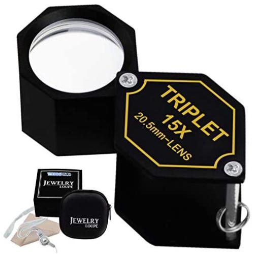 15x Pocket Magnification Loupe 20.5mm Triplet Lens Black Frame Achromatic Optical Glass Metal (Aluminum) Body Hexagonal Design Kit Set Magnifying Tool for Jewelers, Mechanics, Watchmaker