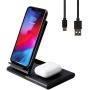 Wireless Charger, Fast Wireless Charging Stand, 2-in-1 Wireless Charging Station Dock for iPhone 12/11/Pro/Max/X/Xs/XR/AirPods2, Samsung Galaxy Note/Watch/Buds