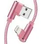 MFI 90 Degree iPhone Charger 10 FT Lightning Cable 3 Pack Right Angled Brided iPhone Charging & Syncing Cord for iPad/iPhone XS/Max/XR/X/8/7/6/iPod(Pink,10ft)