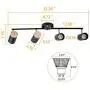 TeHenoo Adjustable Track Lighting Kit, 4-Lights Ceiling Light GU10 Bulb with Metal and Wood Shade for Living Room, Kitchen, Utility Room (Black)