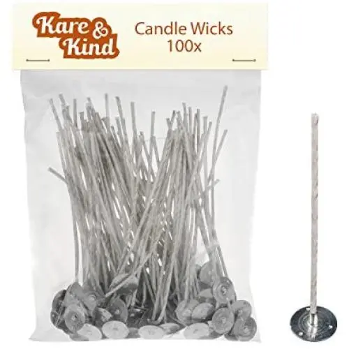 Candle Wicks for Candle Making - 100 Pieces - Coated with Natural Soy Wax, Low Smoke - Cotton Threads Woven with Paper - Contains No Lead, Zinc or Other Metals - Ready to Use