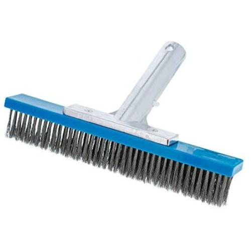 U.S. Pool Supply Professional 10'' Stainless Steel Pool Brush with EZ Clip Handle - Durable Bristles, Scrub Remove Calcium Buildup, Rust Stains on Concrete - Sweep Debris from Walls, Floors Steps