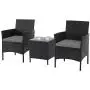 SOLAURA 3-Piece Outdoor Bistro Table Set Patio Furniture Chairs Black Wicker Conversation Chairs with Glass Coffee Table for Garden, Porch, Lawns, Poolside (Grey Cushion) SOLAURA 3-Piece Outdoor Bistro Table Set Patio Furniture Chairs Black Wicker Conversation Chairs with Glass Coffee Table for Garden, Porch, Lawns, Poolside (Grey Cushion)