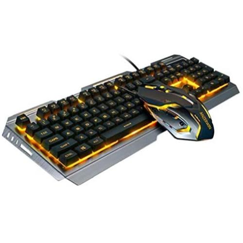 Yellow Gaming Keyboard Mouse Combo Wired,Color Change LED Backlit Computer Gaming Keyboad,Lighted PC Gaming Mouse,USB Keyboard Clicky Keys,Durable Metal Structure,for Xbox One PS4 Games Gamer Working