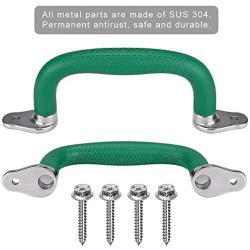 SELEWARE Set of 2 Safety Playground Handles, Metal Grab Handle Bars 9.64'' Hand Grips with Finger indentations for Kids Swing Set, Playset, Climbing Frame, Play House Handles 800 LBS Capacity, Green