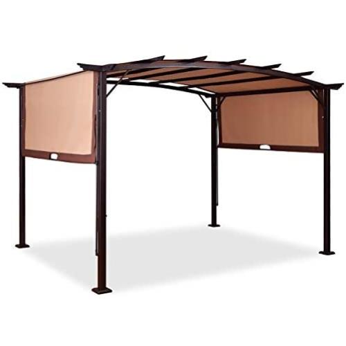 Tangkula 12 x 9 Pergola Gazebo Canopy Outdoor Patio Garden Steel Frame Sun Shelter with Retractable Canopy Shades